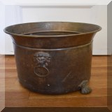 D46. Copper bucket with lion's head handles. Missing all but one foot. 